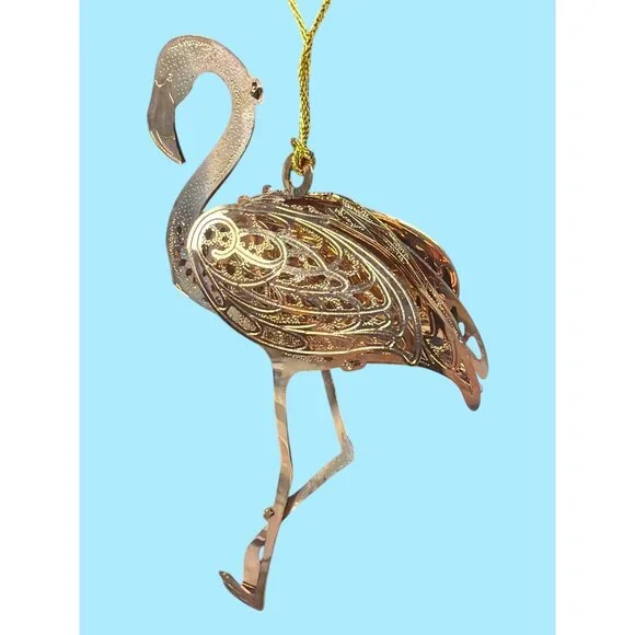 VTG Baldwin Flamingo Ornament 3D Tropical Collection Rose Gold Metal Filigree - Picture 11 of 11